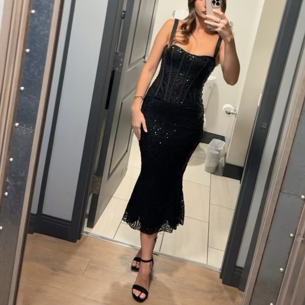 Black Sequin Corset Dress